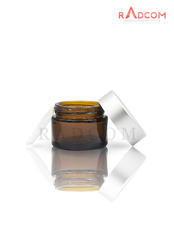 30 GM Amber Clear Glass Jar with Matt Silver Cap with Wad & Lid